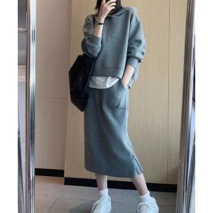 スウェットフーディ+スカートセットアップ レディース