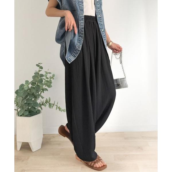 パンツ 「UVカット・防シワ機能付き」楽なのにきれい、涼感ワッシャー素材イージーカーブパンツ レディ...