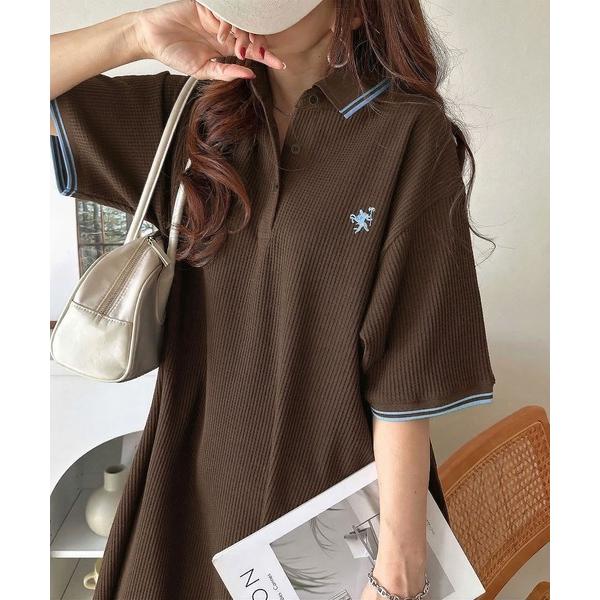 ワンピース 「UVカット機能付き」嬉しい体型カバーフレアラインが揺れる オーバーサイズワッフルポロワ...