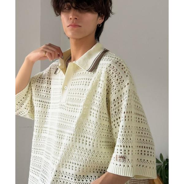 ポロシャツ 「JaVaジャバコラボ」レトロ”っぽい”がちょうどいい。メッシュ編地柄 スキッパー襟 ニ...