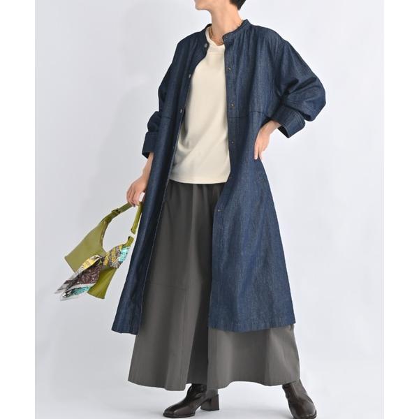 コート アウター コットン デニム コート ヨークデザイン スタンドネック シャツワンピ やわらか ...
