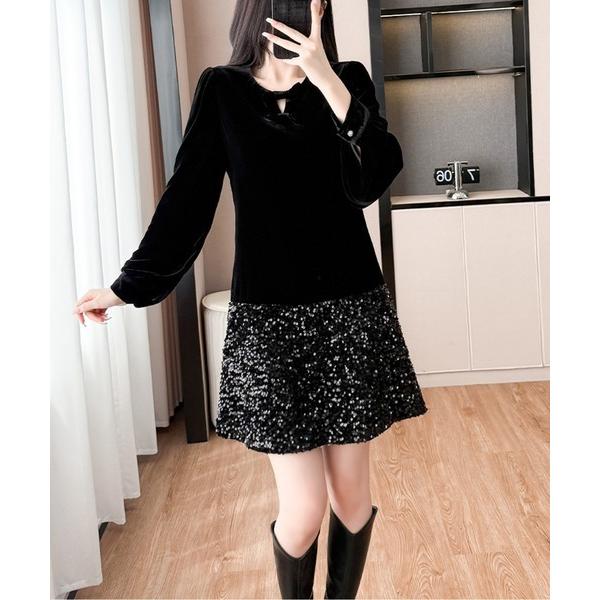 ワンピース ベロア×スパンコール ミニワンピース