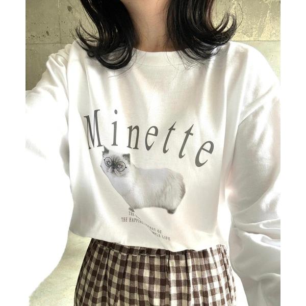tシャツ ねこ英字プリントロンT／長袖Tシャツ レディース