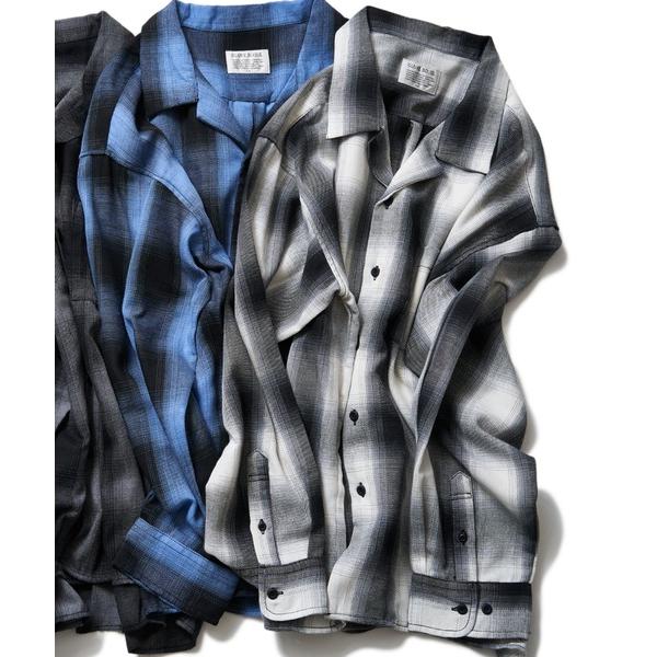 シャツ オンブレチェックオープンカラーシャツ メンズ