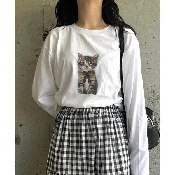 tシャツ 子猫デザインプリントロンT／長袖Tシャツ レディース