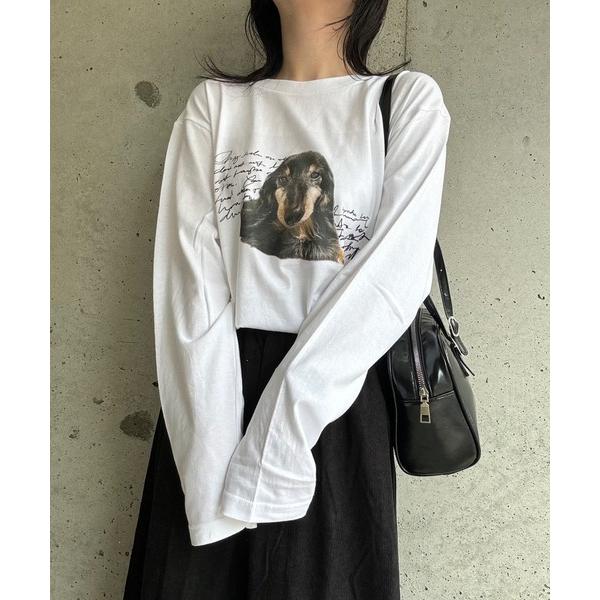 tシャツ 英字DOGプリントロンT／長袖Tシャツ レディース