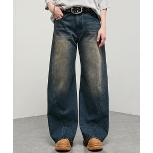 ジーンズ 「Alfred Alex」ヴィンテージライク 3D バギーフレア カーブデニムパンツ「セットアップ対応」 メンズ レディース
