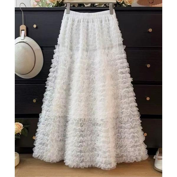 スカート ティアードフリル チュールロングスカート