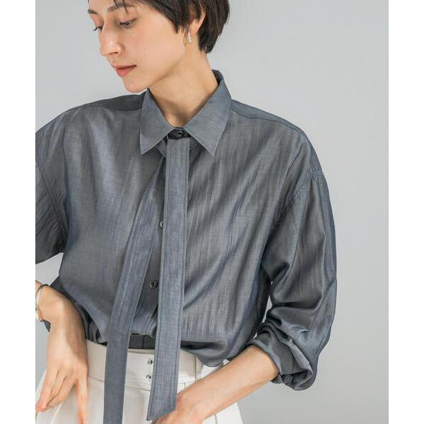 ブラウス シャツ タイ付デニムライクシアーシャツ レディース