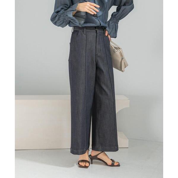ジーンズ デニム デニムパンツ ピンタックストレッチワイドデニムパンツ レディース