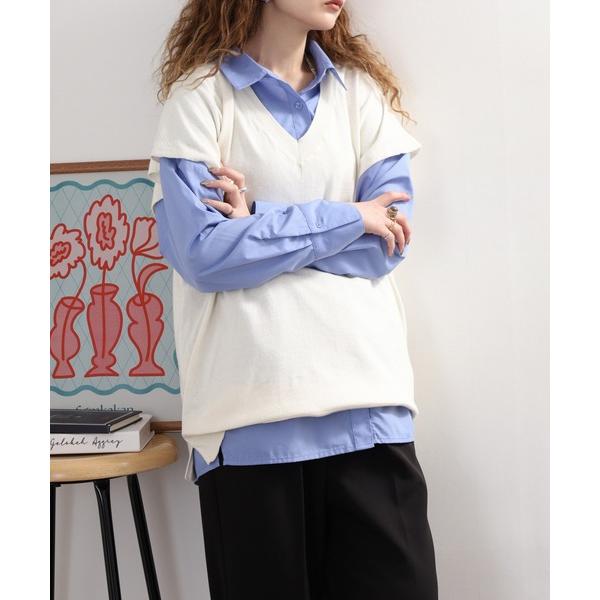 ベスト ジレ コットンニットシンプルベスト レディース