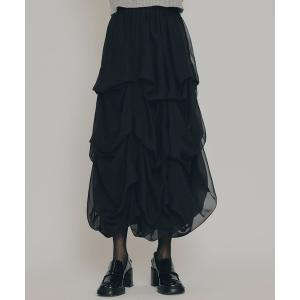 スカート タックバルーンボリュームシフォンロングスカート