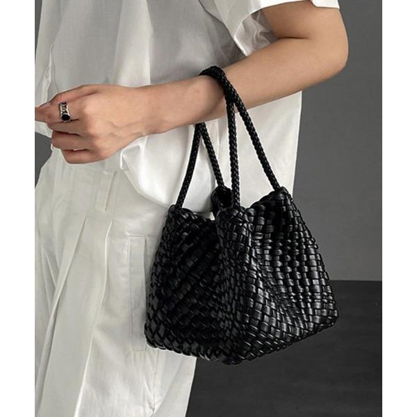 ハンドバッグ 編み込みデザインハンドバッグ×ミニバッグ付き