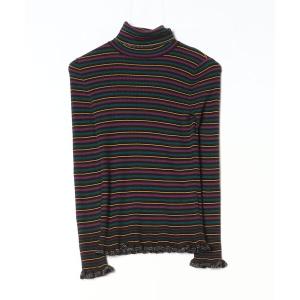 「nanette lepore」 ボーダー柄タートルネックニット S ブラック レディース