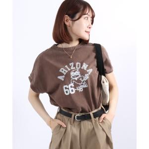 tシャツ Champion（チャンピオン）ウォッシュ加工 カレッジロゴTシャツ/ヴィンテージ風 フレンチスリーブ リラックスフィット レディース