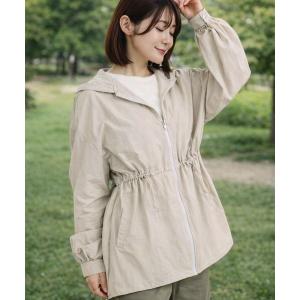 ブルゾン アウター 撥水 ナイロンジップパーカー レディース ウエストドロスト フードブルゾン ミドル丈 レディース