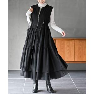 ワンピース フロントジップティアードジレワンピース