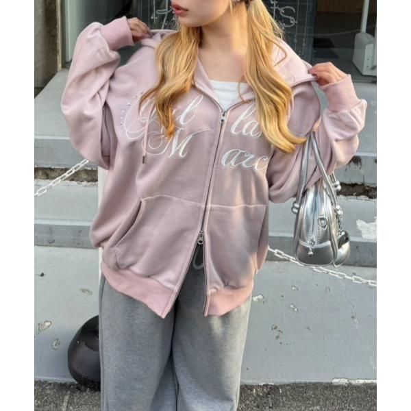 パーカー ロゴ刺繍ラメ裏毛パーカー レディース