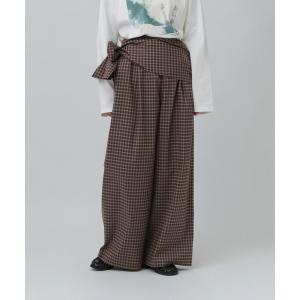 ワイドパンツ パンツ サッシュベルトチェックパンツ　638766 レディース