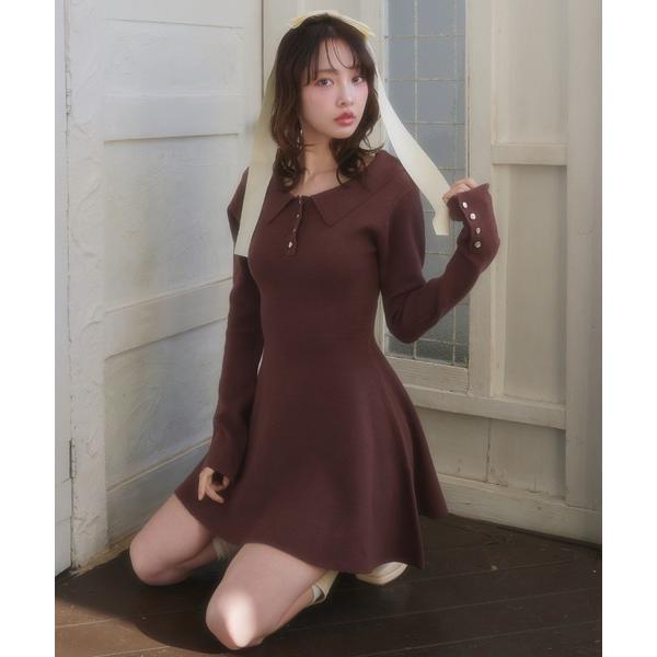 ワンピース back open ribbon mini collar onepiece / バックオ...