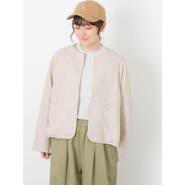 ジャケット ノーカラージャケット 「Cross×Linen」クルーネックジャケット レディース