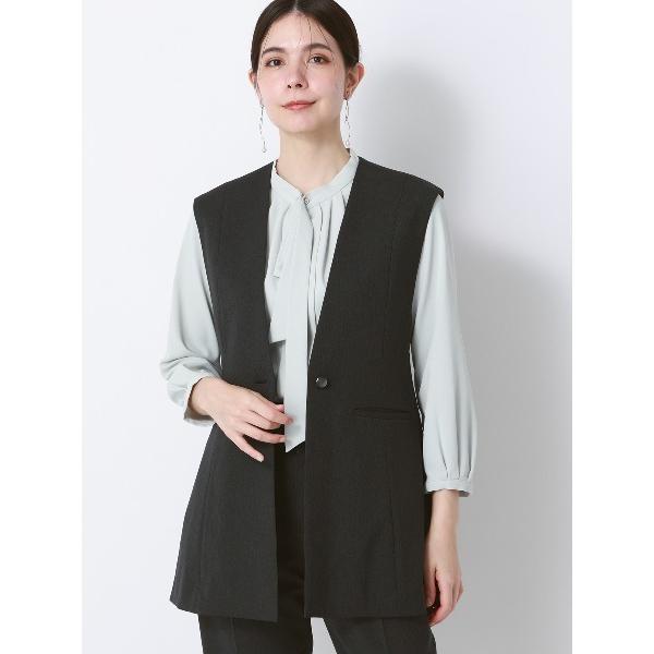 ベスト ジレ ペプラムジレ ウォッシャブル ストレッチ シャンブレーツイル 無地 anysy レディ...