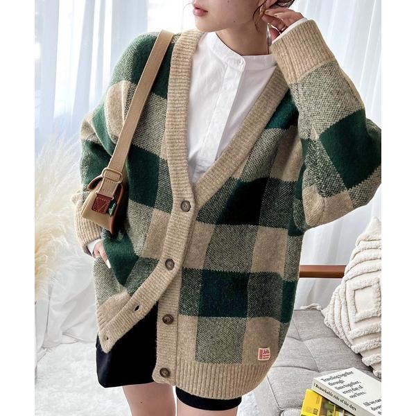 「Java」 ニットカーディガン LARGE グリーン レディース