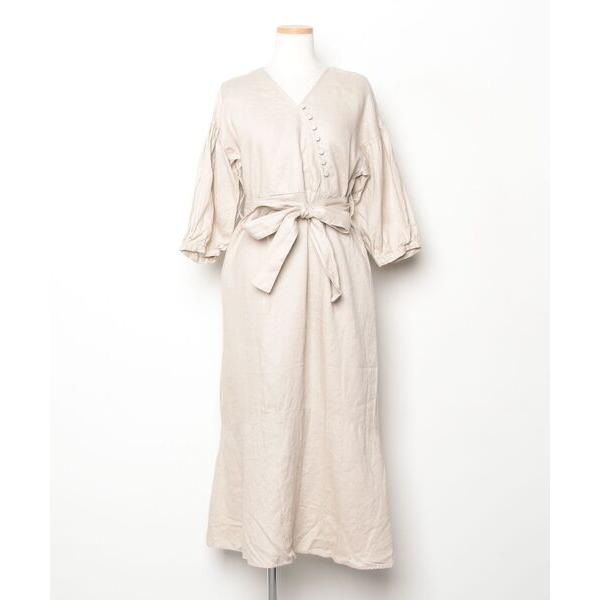 「NANO universe」 7分袖ワンピース 36 ベージュ レディース