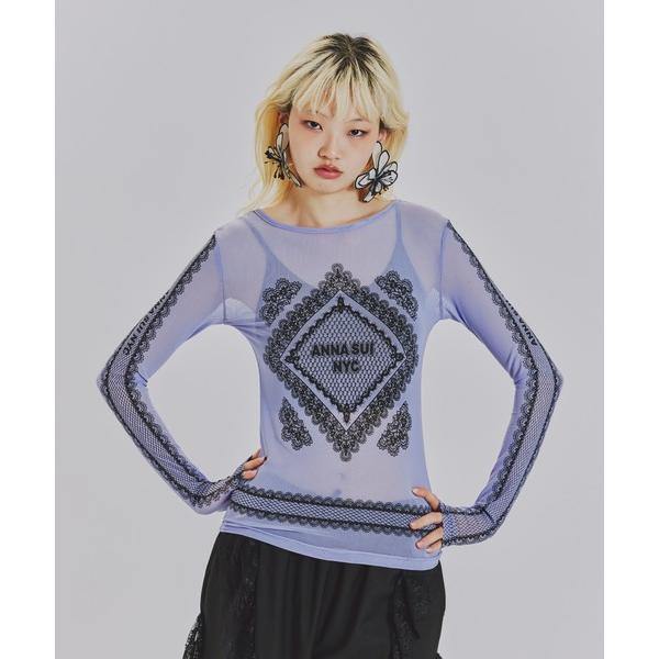 tシャツ レースプリントシアートップス レディース