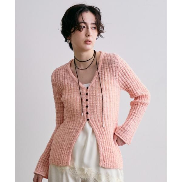 カーディガン スラブループヤーン多釦カーディガン レディース