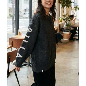 カーディガン 「BILLABONG/ビラボン」LOGO JACQUARD SWEATER/ジャガード織り　カーディガン　袖プリント　ロゴ レディース