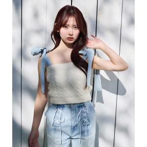 「Denim Collection」肩リボンニットビスチェ レディース