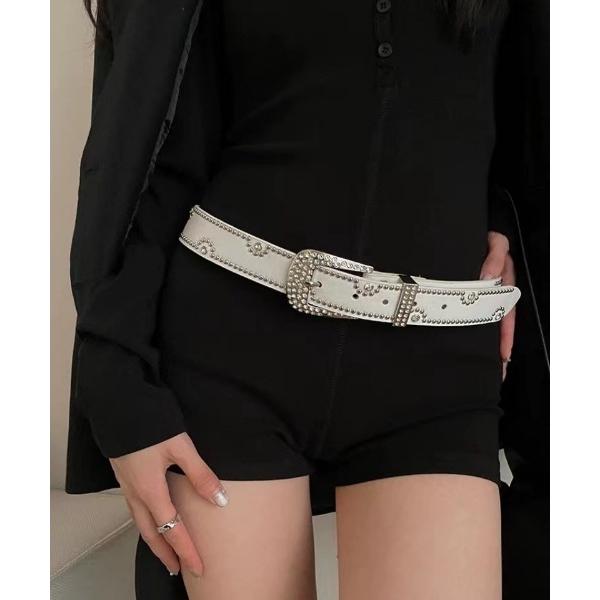 ベルト ビジュースタッズバックルベルト レディース