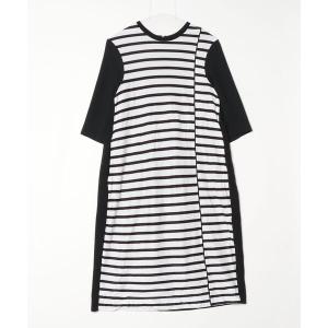 「GEORGES RECH」 ボーダー柄7分袖ワンピース 38 ホワイト レディース