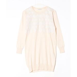 「en recre」 刺繍ニットワンピース 38 ベージュ レディース