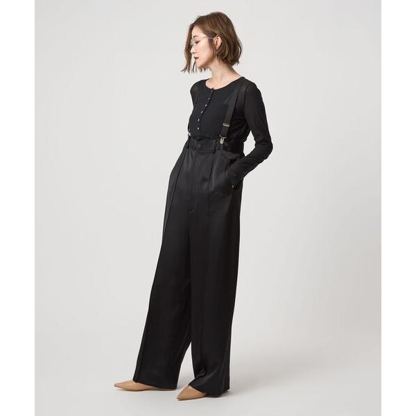 パンツ 「conte」サテン サスペンダー ワイドパンツ レディース