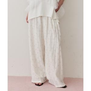 パンツ 楊柳ストライプビーズ刺繍パンツ レディース