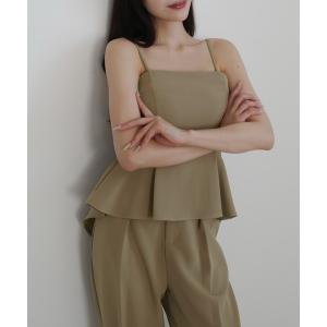 セットアップ 「肩紐取り外し可能」ペプラムベアトップsetタックパンツ「高身長サイズMT有り」 レディース