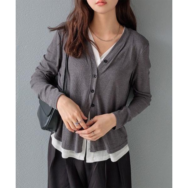 tシャツ レイヤードバイカラーVネックカーディガン レディース