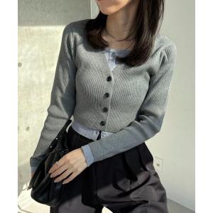 カーディガン バイカラーレイヤードカーディガン レディース