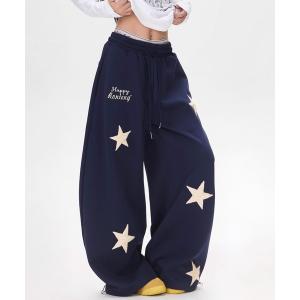 ワイドパンツ スウェットパンツ ジャージ 「 MEMECLE / メメクル 」ランダムスター スウェットパンツ　ドローコード レディース