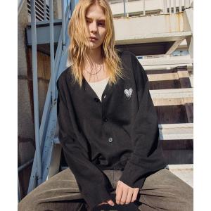 カーディガン ラクガキハート刺繍 短丈Vネックカーディガン メンズ レディース