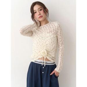 tシャツ ドットフラワージャカードトップス レディース