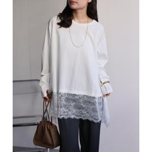 tシャツ 裾レースドッキングロンTee / レーストップス レディース