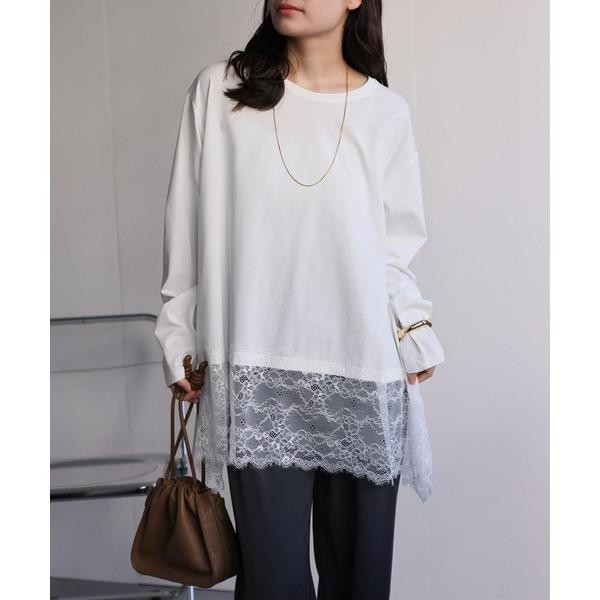 tシャツ 裾レースドッキングロンTee / レーストップス レディース