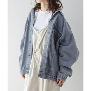 ノーカラーコート コート ビッグシルエットデニムジャケット レディース