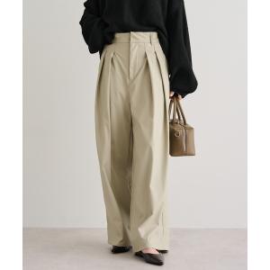 ワイドパンツ パンツ ウォッシャブルフェイクレザータックパンツ レディース