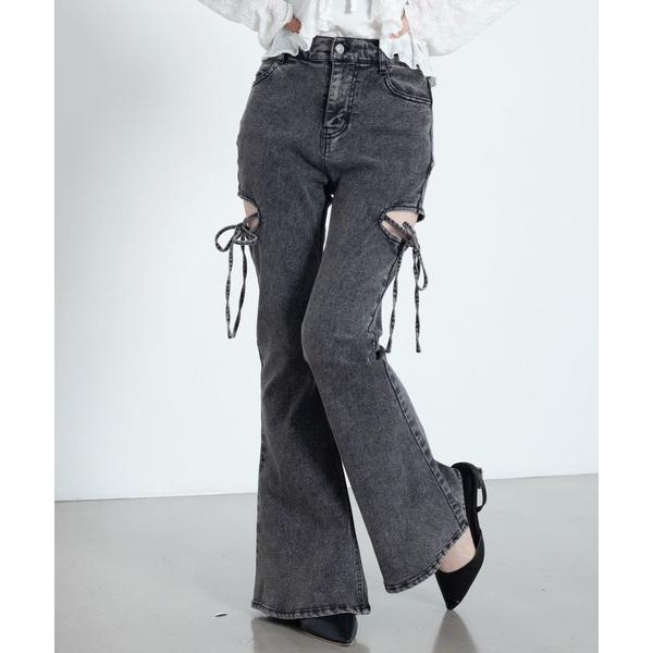 ジーンズ デニム デニムパンツ WEGO/「26年春夏新作」カットアウトリボンストレッチフレアデニム...