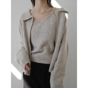 ニット セーター ダブルジップポロニットアンサンブル/ベージュ レディース