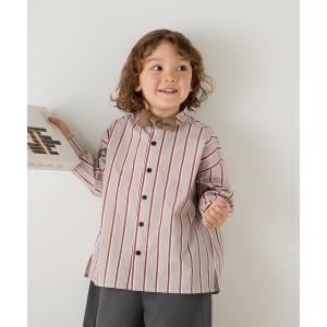 ブラウス シャツ 選べる2色コットンバンドカラーストライプシャツ（ボタン取り外し対応） キッズ 子供服 男の子